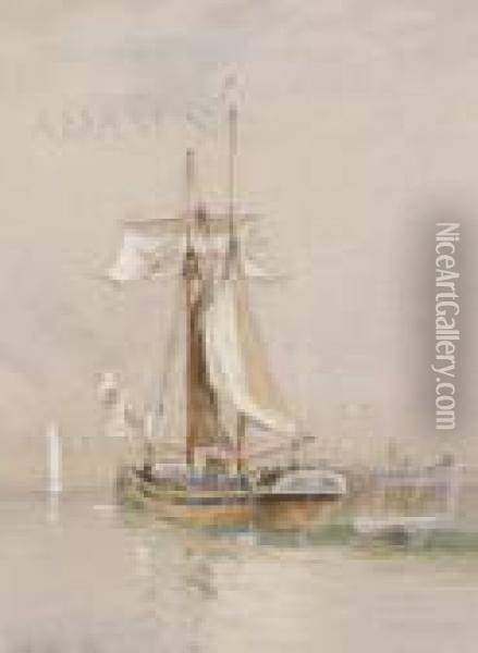 Sailing Boat In Harbour Oil Painting - Joseph Carey Carey