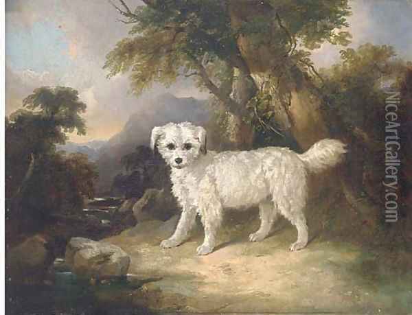A terrier in a landscape 2 Oil Painting - English School