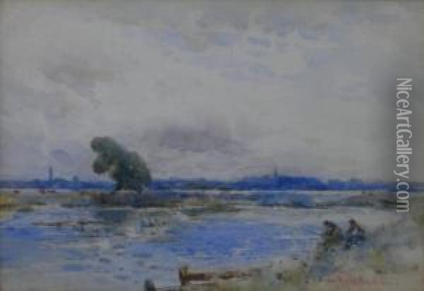 On The River Ouse, Saint Ives, Huntingdon Oil Painting - John Muirhead