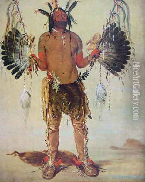 'Old Bear' medicine man of the Mandan Tribe, from a painting of 1832 Oil Painting - George Catlin