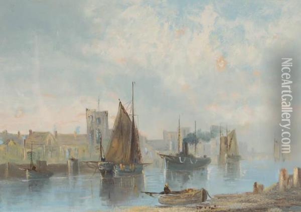 Busy Harbour Scene Oil Painting - John Edward Bale