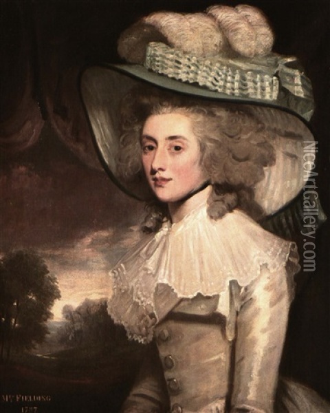 Portrait Of Mrs. Sophia Fielding Oil Painting - Sir John Hoppner