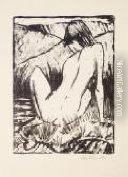 Olympia (sitzender Ruckenakt In Den Dunen) (karsch 137) Oil Painting - Otto Mueller