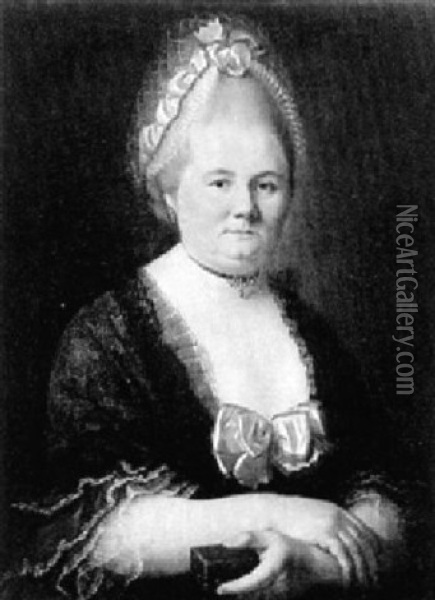 Portrat Einer Wohlhabenden Mannheimer Dame In Blauer Spitzenrobe Oil Painting - Johann Philipp Hoffmeister