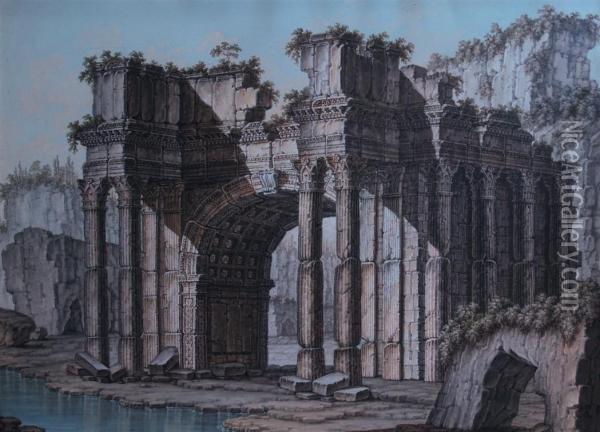 Views Of Roman Ruins Oil Painting - Charles Louis Clerisseau