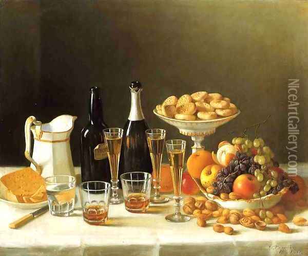 Wine, Cheese and Fruit 1857 Oil Painting - John Francis