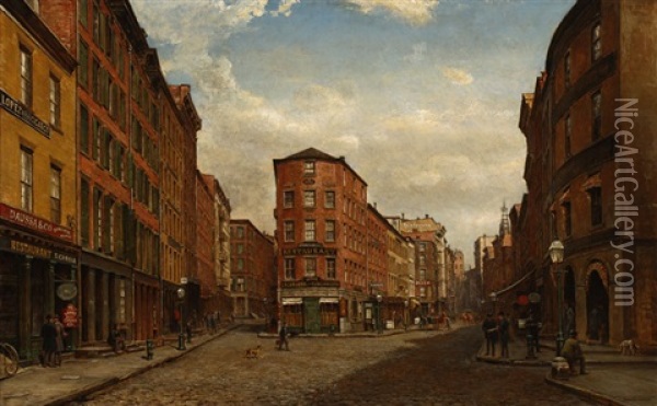 View Of Gold Street In Lower Manhattan Oil Painting - Henry A. Ferguson