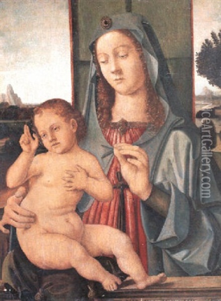 Madonna Mit Kind Vor Landschaftlichem Hintergrund Oil Painting - Antonio de Saliba
