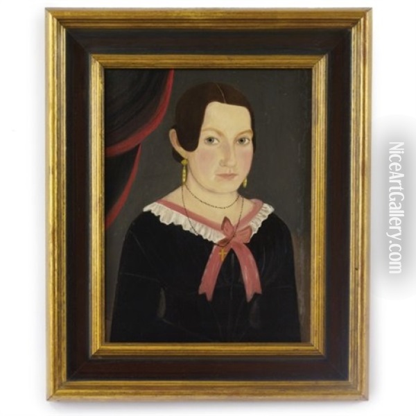 Portrait Of A Young Girl With Pink Bow Oil Painting - William Matthew Prior