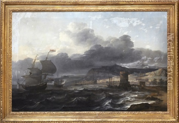 Hamninlopp Med Segelfartyg Vid Begynnande Storm Oil Painting - Jan Theunisz Blankerhoff