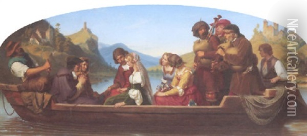Die Brautfahrt Am Schreckenstein Oil Painting - Hermann Julius Lichtenberger