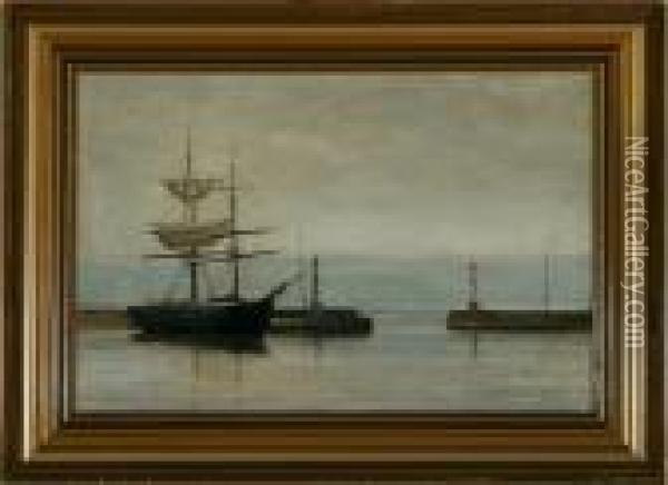 A Brig By The Habour Entrance Oil Painting - Christian Eckardt