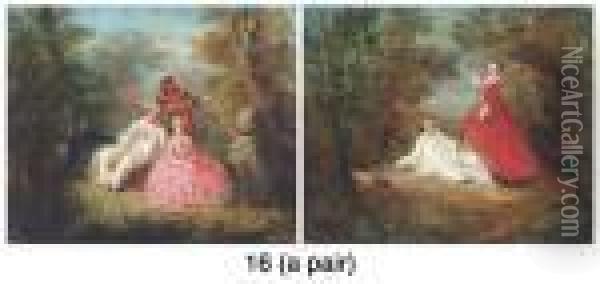 Fete Champetre; And Another Similar Oil Painting - Adolphe Joseph Th. Monticelli