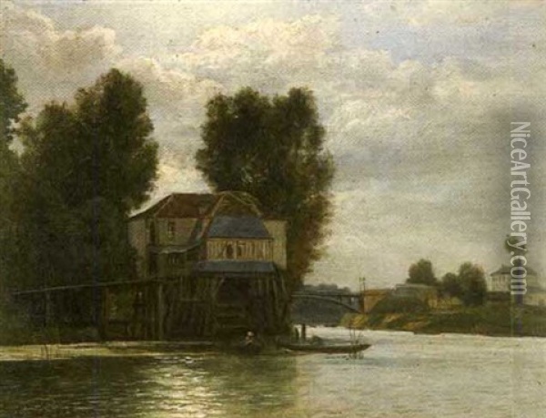 Barques De Pecheurs Sur Un Fleuve Oil Painting - Charles Felix Edouard Deshayes