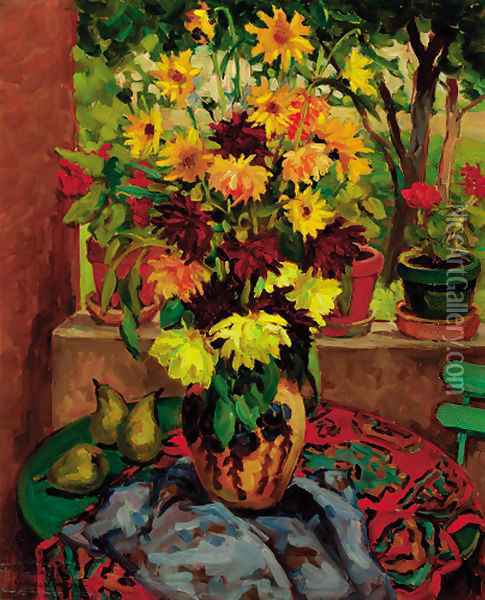 Summer flowers in a vase Oil Painting - French School