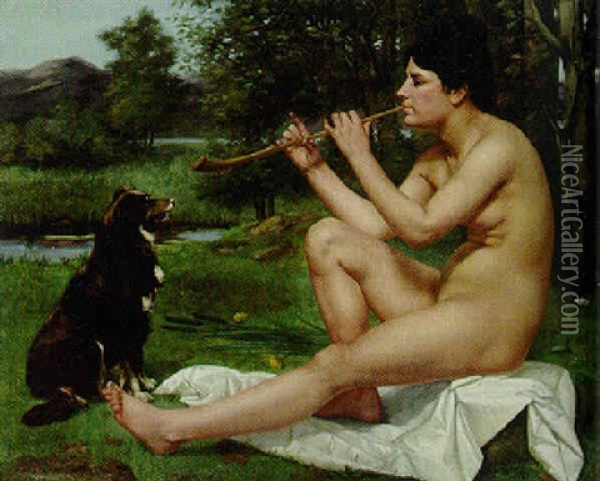 A Woman Playing A Flute Oil Painting - Emile Levy