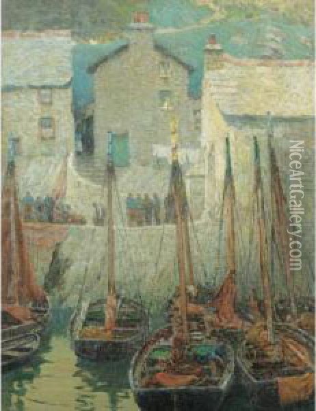 Fishermen At Dock Oil Painting - Henry Bayley Snell
