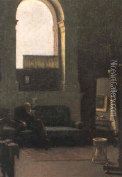 Interior Of The Studio (swanston Street, Melbourne) Oil Painting - Lindsay Bernard Hall