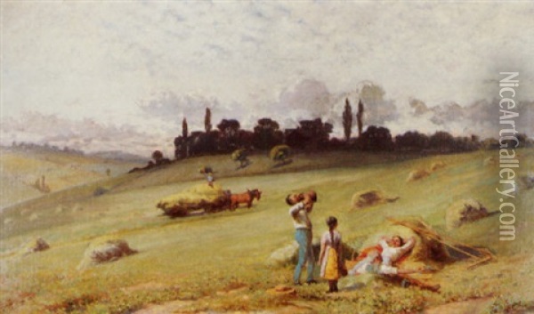 Landscape With Figures Resting Oil Painting - William Lee Judson