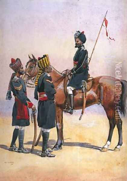 Soldier of the 33rd Queens Own Light Cavalry Daffadar Musalman Rajput and the 34th Prince Albert Victors Own Poona Horse Ratore Rajput Oil Painting - Alfred Crowdy Lovett