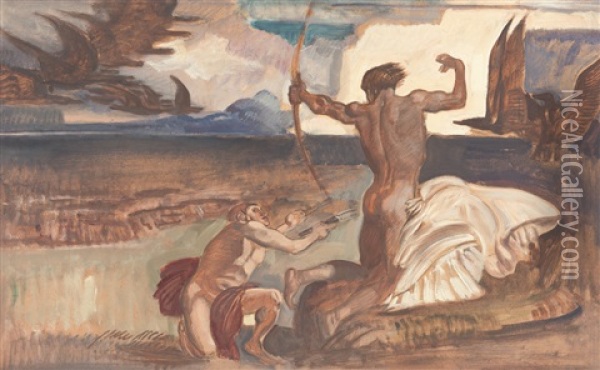 Herkules Erlegt Die Stymphaliden Oil Painting - Rudolf Jettmar