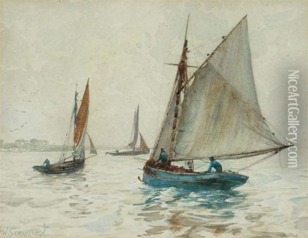 Fishing Vessels At Sea Oil Painting - William Harrison Scarborough