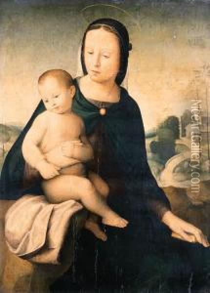The Madonna And Child In A Landscape Oil Painting - Mariotto Albertinelli