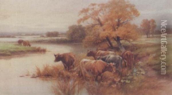 Cattle Watering Oil Painting - Thomas, Tom Rowden