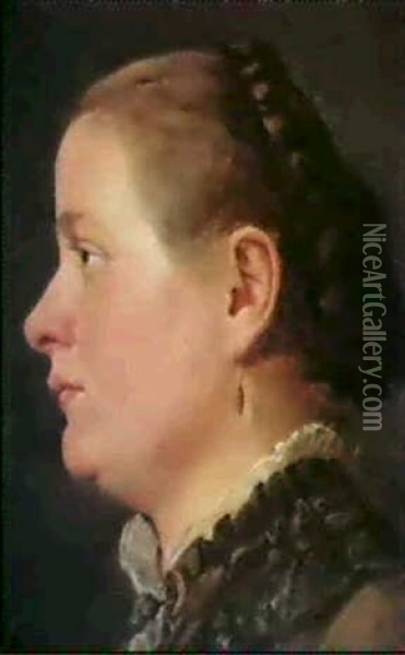Kofportrat Einer Jungen Frau Im Profil Oil Painting - Hugo Wilhelm Kauffmann