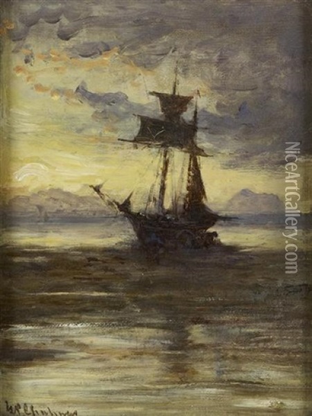 Off The Coast Of Holland (+ Another; Pair) Oil Painting - George Paul Chalmers