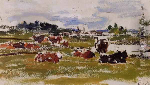 Cows in Pasture I Oil Painting - Eugene Boudin