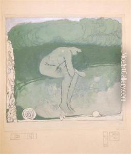 Femme Nue En Meditation - Projet D'affiche Oil Painting - Manuel Orazi