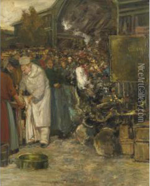 At The Marketplace Oil Painting - Gaston Hochard