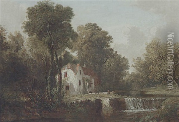 A Mill Beside A Weir Oil Painting - George Arthur Fripp