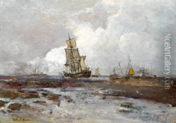 Segelboote In Strandnahe Oil Painting - Robert Russ