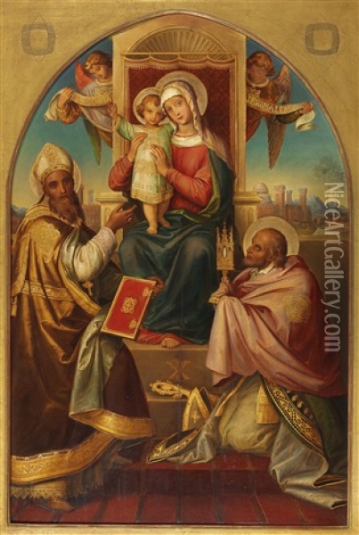 Madonna Enthroned Oil Painting - Alexander Maximilian Seitz