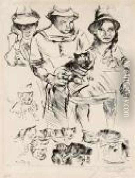 Study With Three Children Oil Painting - Lovis (Franz Heinrich Louis) Corinth