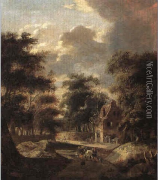 Strohgedecktes Haus Am Waldrand Oil Painting - Cornelis Gerritsz Decker