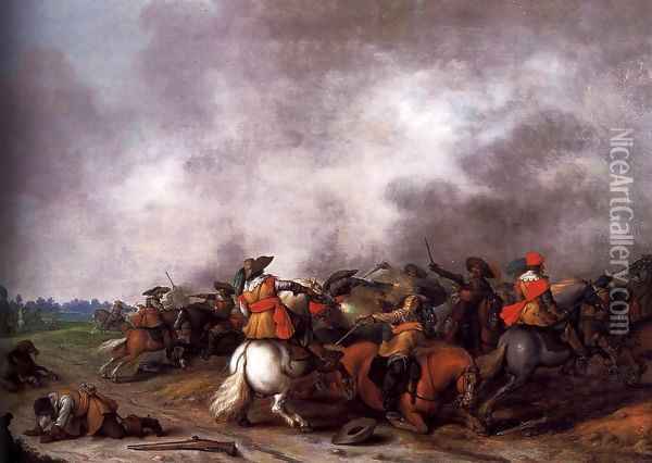 Cavalry Battle Oil Painting - Palamedes Palamedesz. (Stevaerts, Stevens)