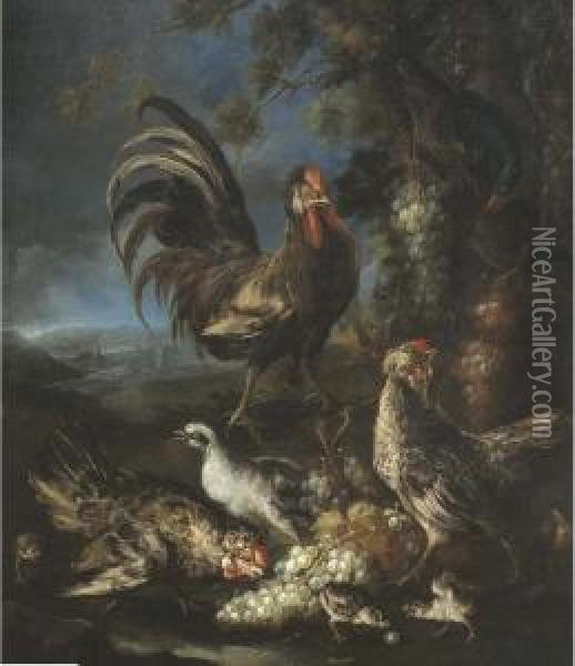 Gallinacei E Uva In Un Paesaggio Oil Painting - Il Crivellino Giovanni Crivelli