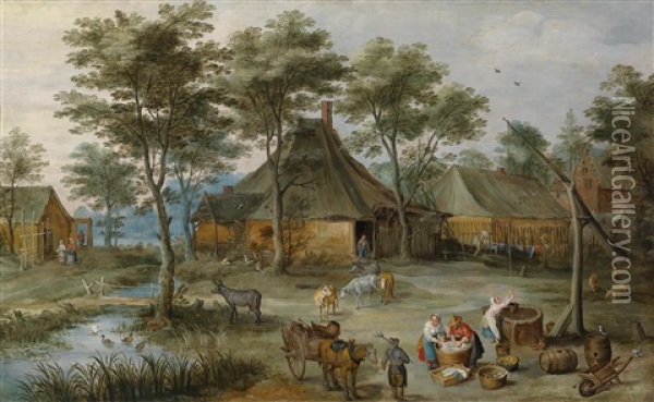 Dorfliche Szene Am Ziehbrunnen Oil Painting - Joos de Momper the Younger