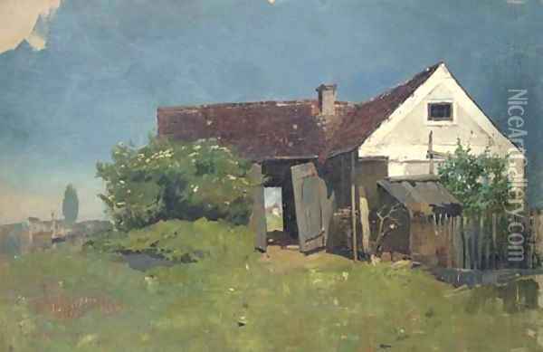 Farmhouse Oil Painting - Franz Roubaud