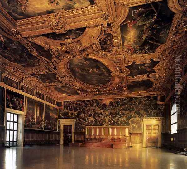 View of the Sala del Maggior Consiglio Oil Painting - Jacopo Tintoretto (Robusti)