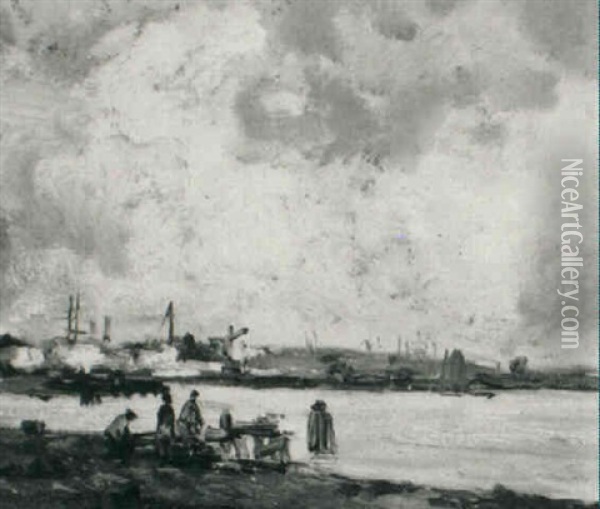 A View Of A Harbour Oil Painting - Johan Hendrik van Mastenbroek