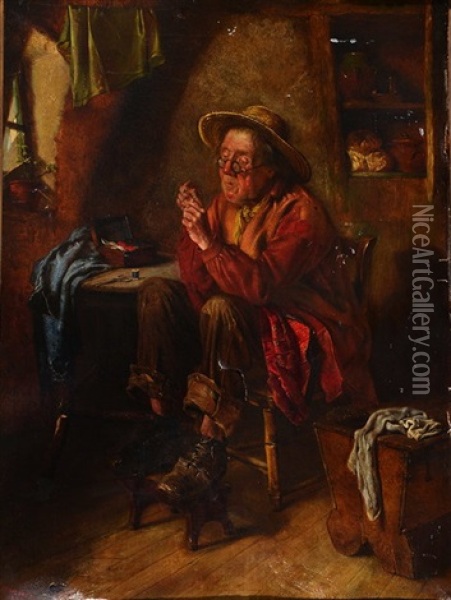 The Bonnet And Threading The Needle (a Pair) Oil Painting - William Weekes