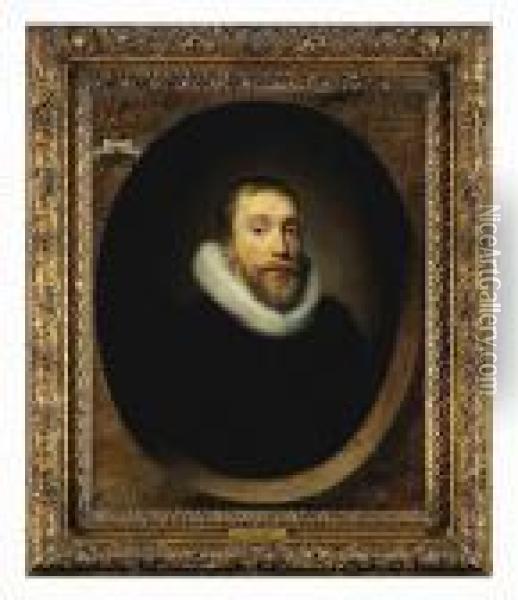 Portrait Of Willem Thielen 
(1596-1638), Reverend Minister Of The Reformed Dutch Church Of London, 
Austin Friars Oil Painting - Cornelius Janssens Van Ceulen