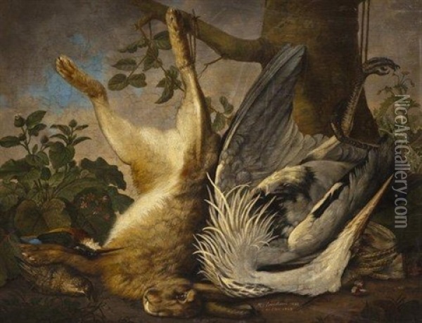 Nature Morte Au Lievre Et Au Heron Oil Painting - Michel Joseph Speeckaert