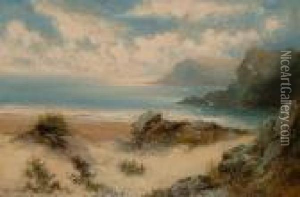 A Beach Scene. Oil Painting - William Langley