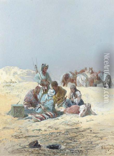A Kirghiz Gathering Oil Painting - Nikolai Nikolaevich Karazin