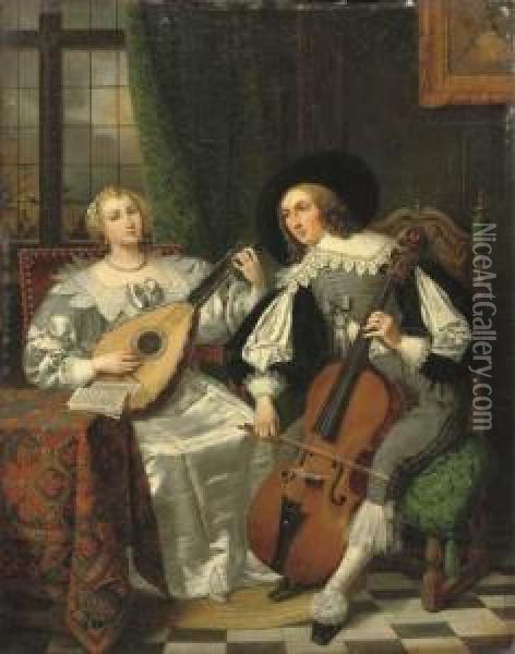 A Musical Couple Oil Painting - David Iii Van Der Kellen